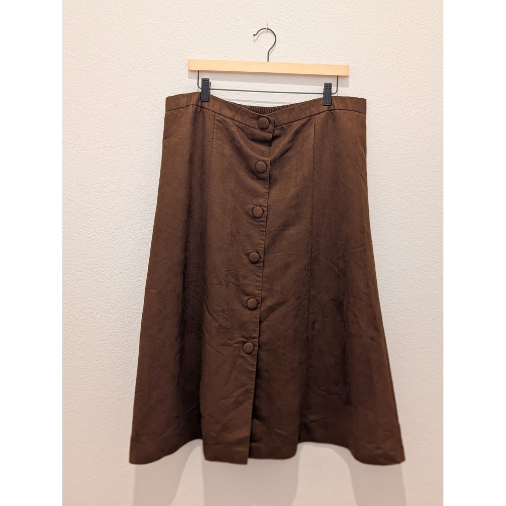 Vintage Bedford Fair Brown Faux Suede Button Front Midi Skirt Plus Size 20